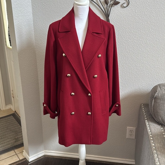 Michael Michael Kors Chic Red Pea Coat with Gold Buttons - Picture 5 of 14